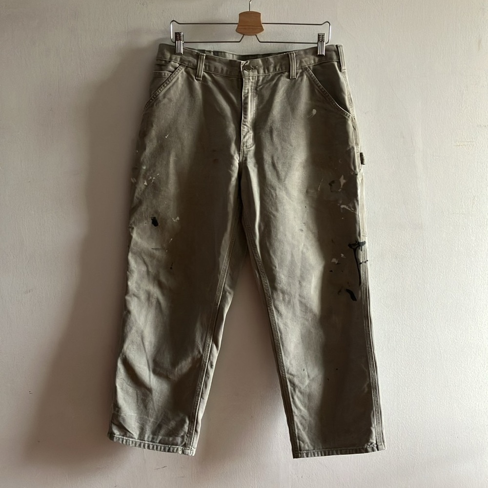 Carhartt Gray Dungaree Fit Workwear Pants Sz 34 x 30 Distressed